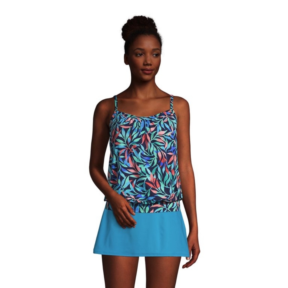 LANDSEND deap sea navy leaf blouson swim top